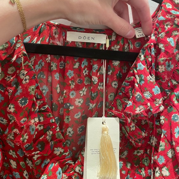 NWT DOEN MURIEL DRESS - XXS (roughly size 0-2) Red Print - Silk - Picture 7 of 12